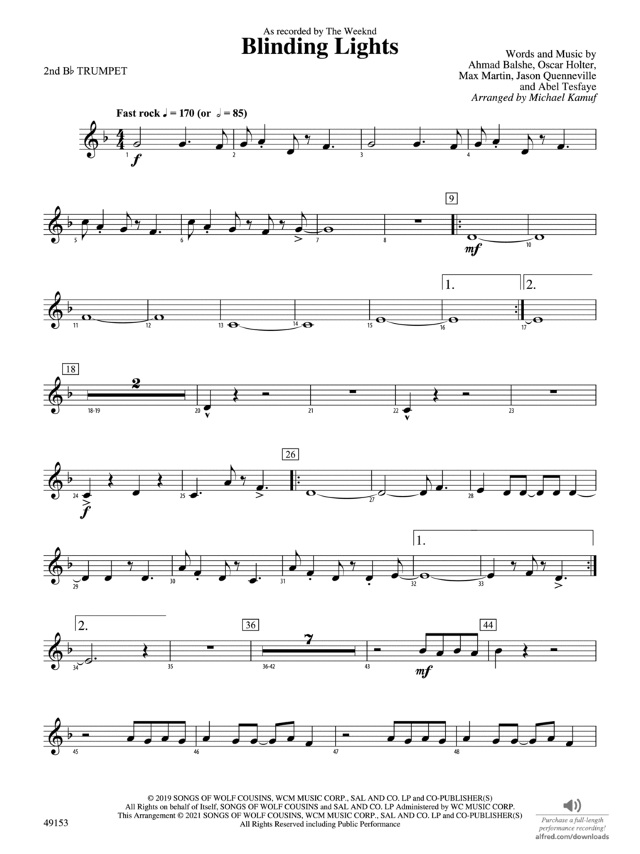 Blinding Lights: 2nd B-flat Trumpet Concert Band scores gallery preview page 1