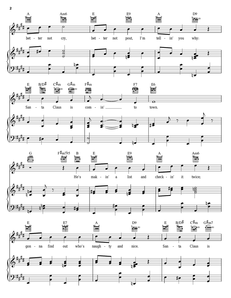 Santa Claus Is Comin' To Town Piano, Vocal, Guitar scores gallery preview page 2