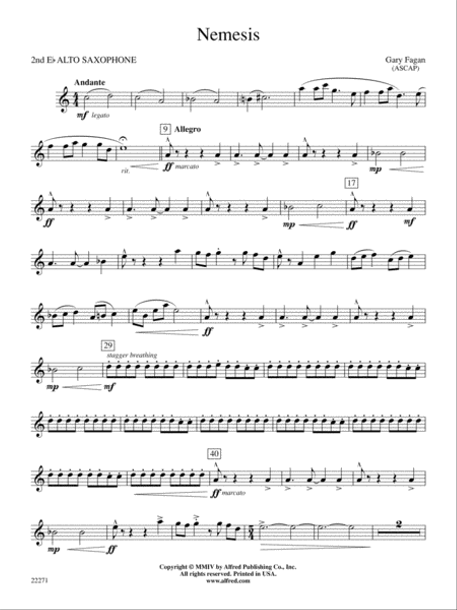 Nemesis: 2nd E-flat Alto Saxophone Concert Band scores gallery preview page 1