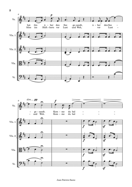 Mendelssohn, F: Wartend Op.9, No.3 - arrangement for string quartet and High voice