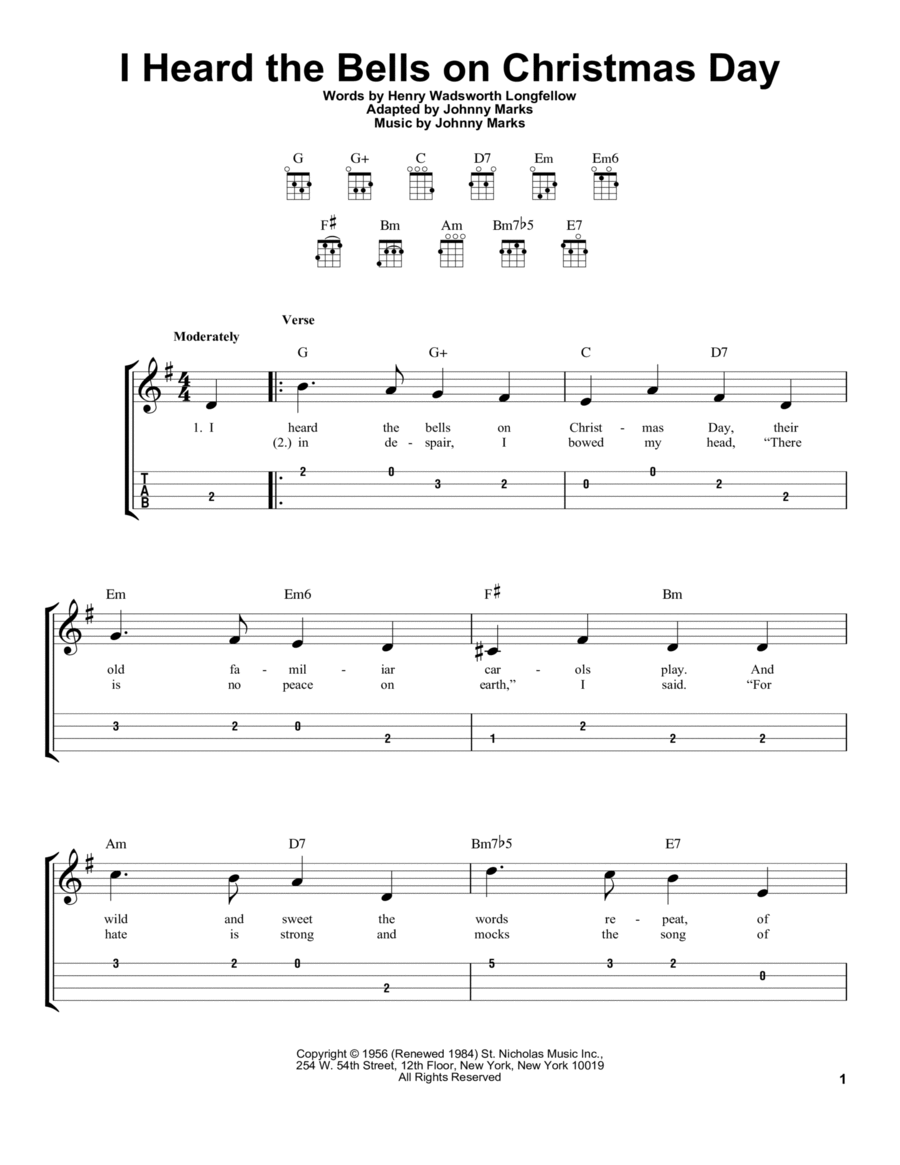 I Heard The Bells On Christmas Day Ukulele scores gallery preview page 1