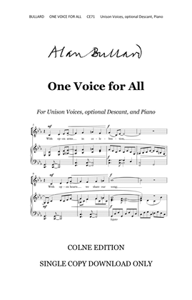 One Voice for All (unison voices, single copy download)