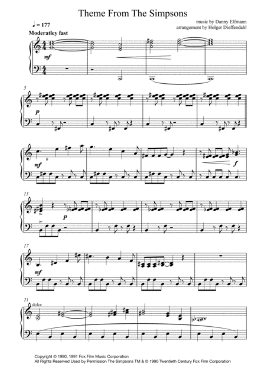 Theme From The Simpsons Easy Piano scores gallery preview page 1