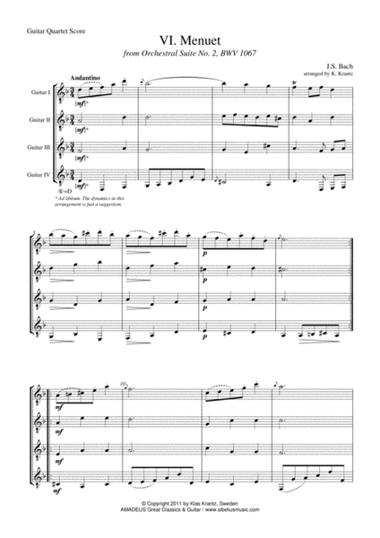 Menuet Suite 2 BWV 1067 for guitar quartet image number null