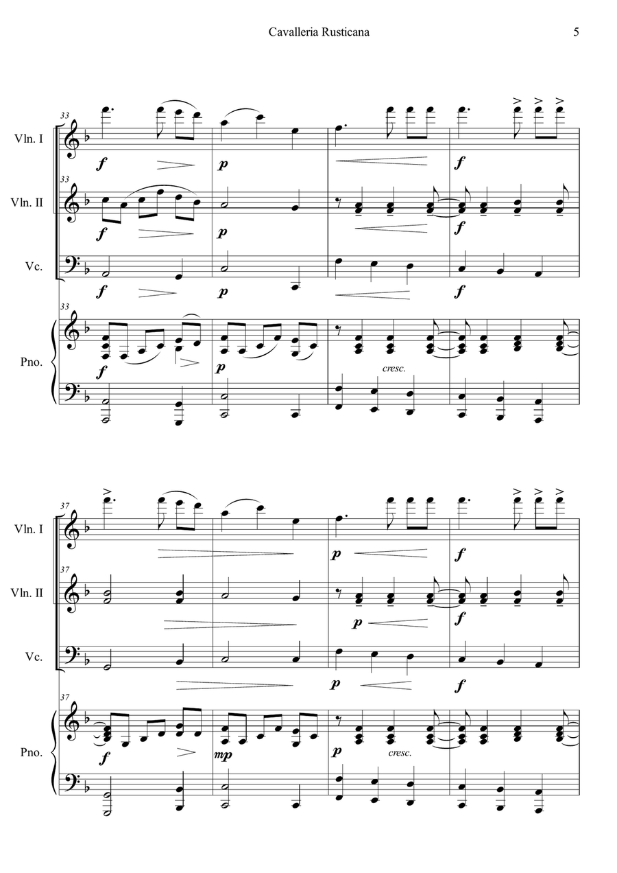 Cavalleria Rusticana by Pietro Mascagni Piano Quartet - Digital Sheet Music page 5