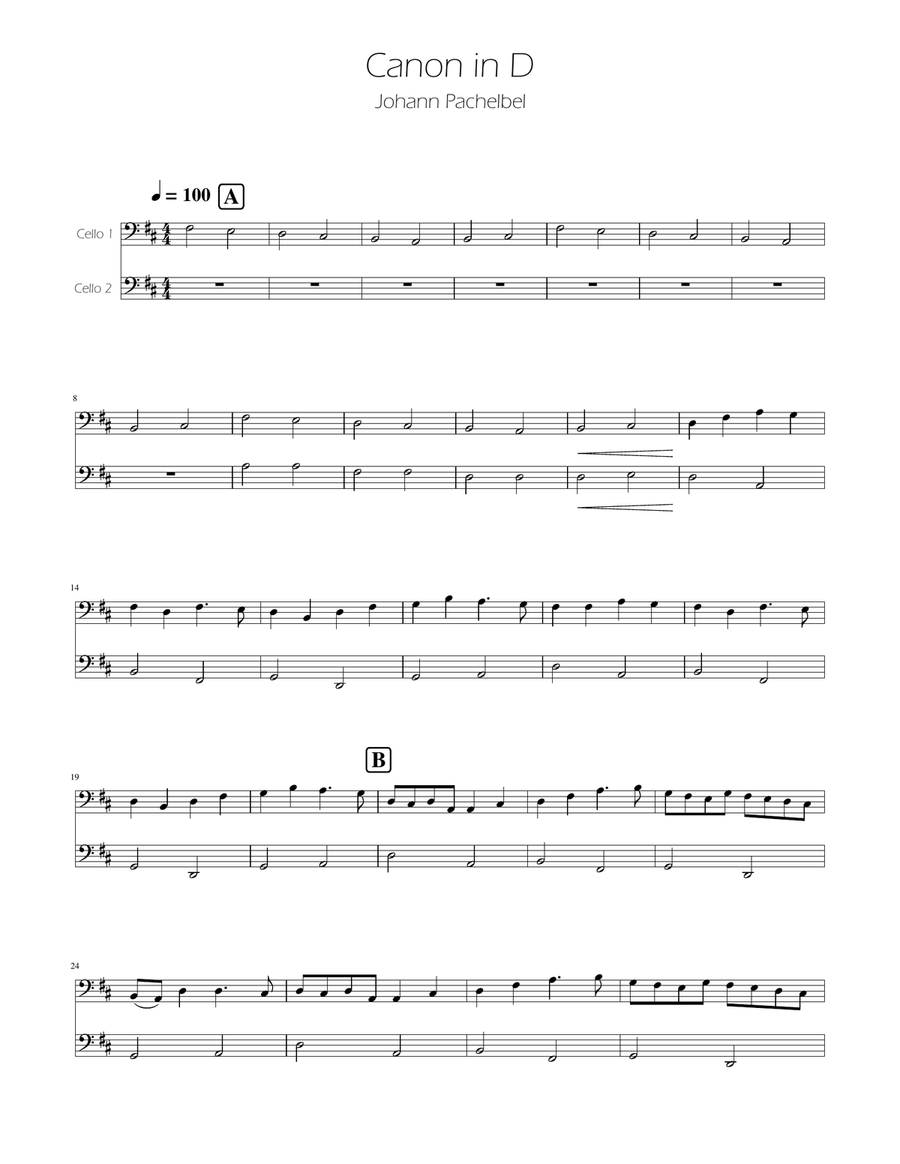 Canon in D - Cello Duet String Duet scores gallery preview page 1