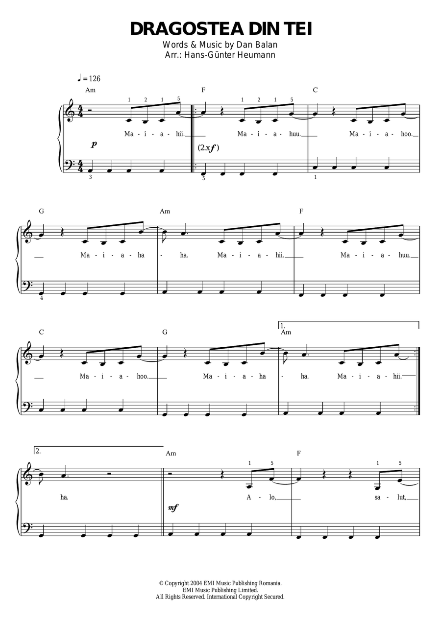 Dragostea Din Tei Dragostea Din Tei Piano, Vocal scores gallery preview page 1