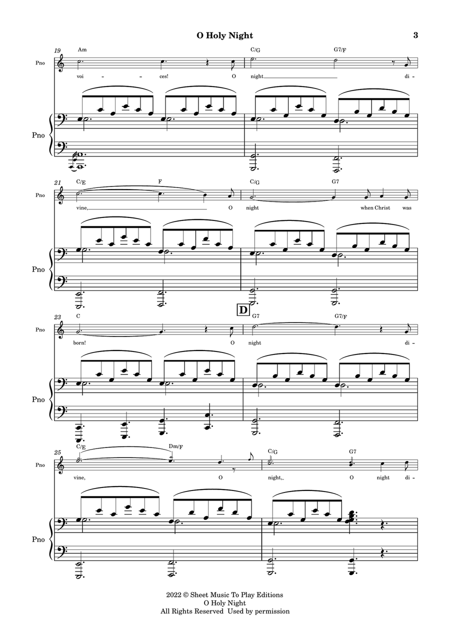 O Holy Night - Voice and Piano - C Major - W/Chords (Full Score and Parts) Piano, Vocal scores gallery preview page 3