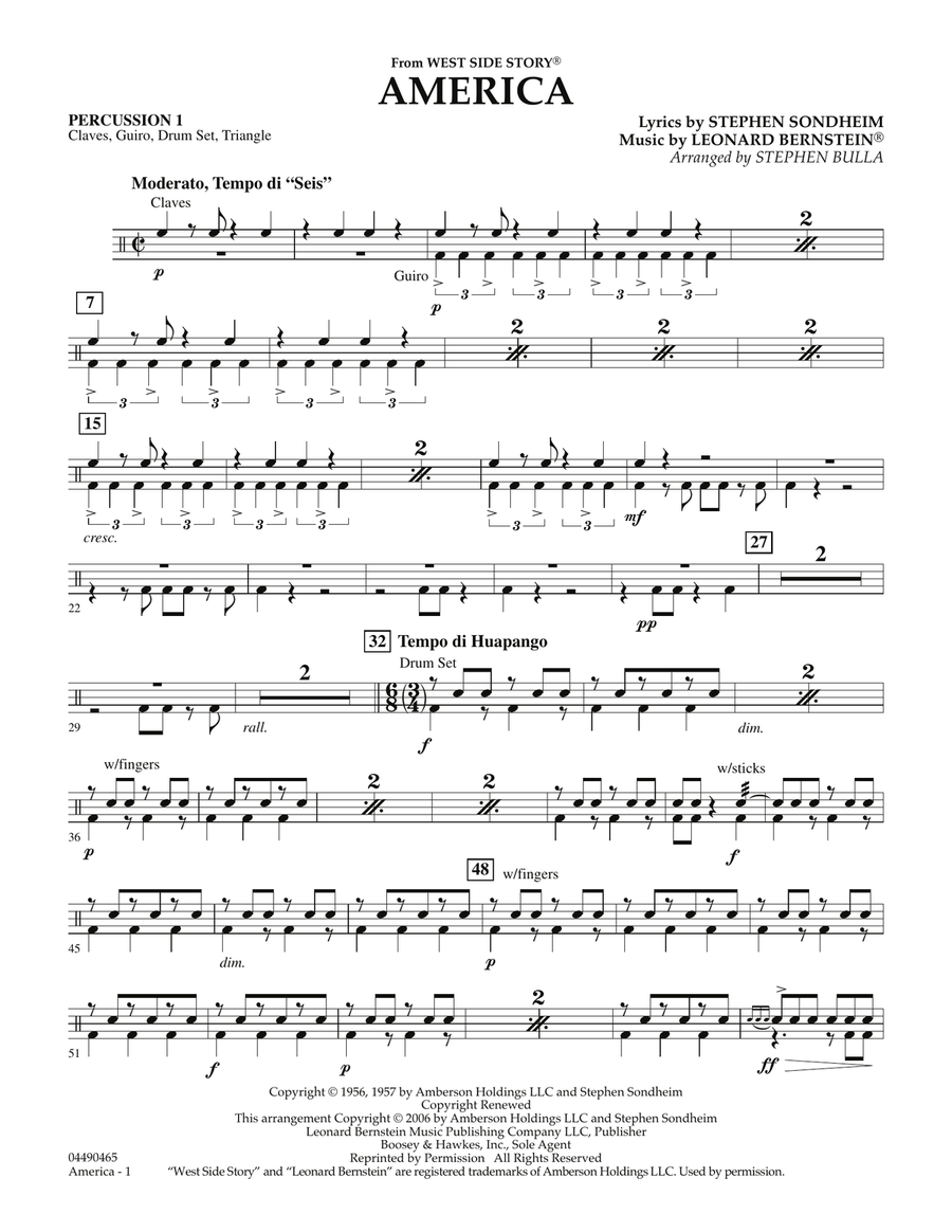 America (from West Side Story) - Percussion 1