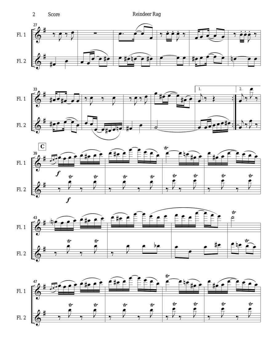 Reindeer Rag for Flute Duet Flute Duet scores gallery preview page 2