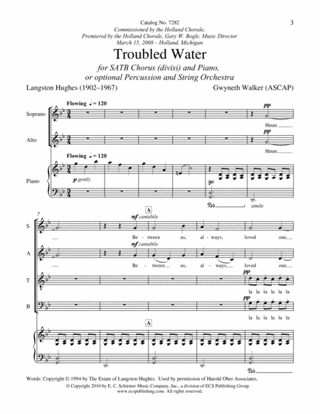 Troubled Water from I've Known Rivers (Piano/Choral Score)