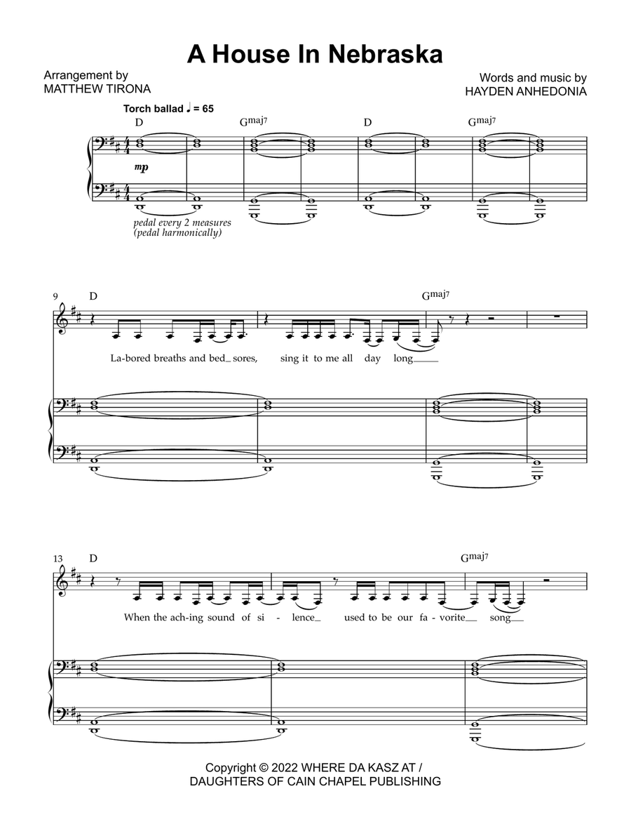 A House In Nebraska Piano, Vocal scores gallery preview page 1