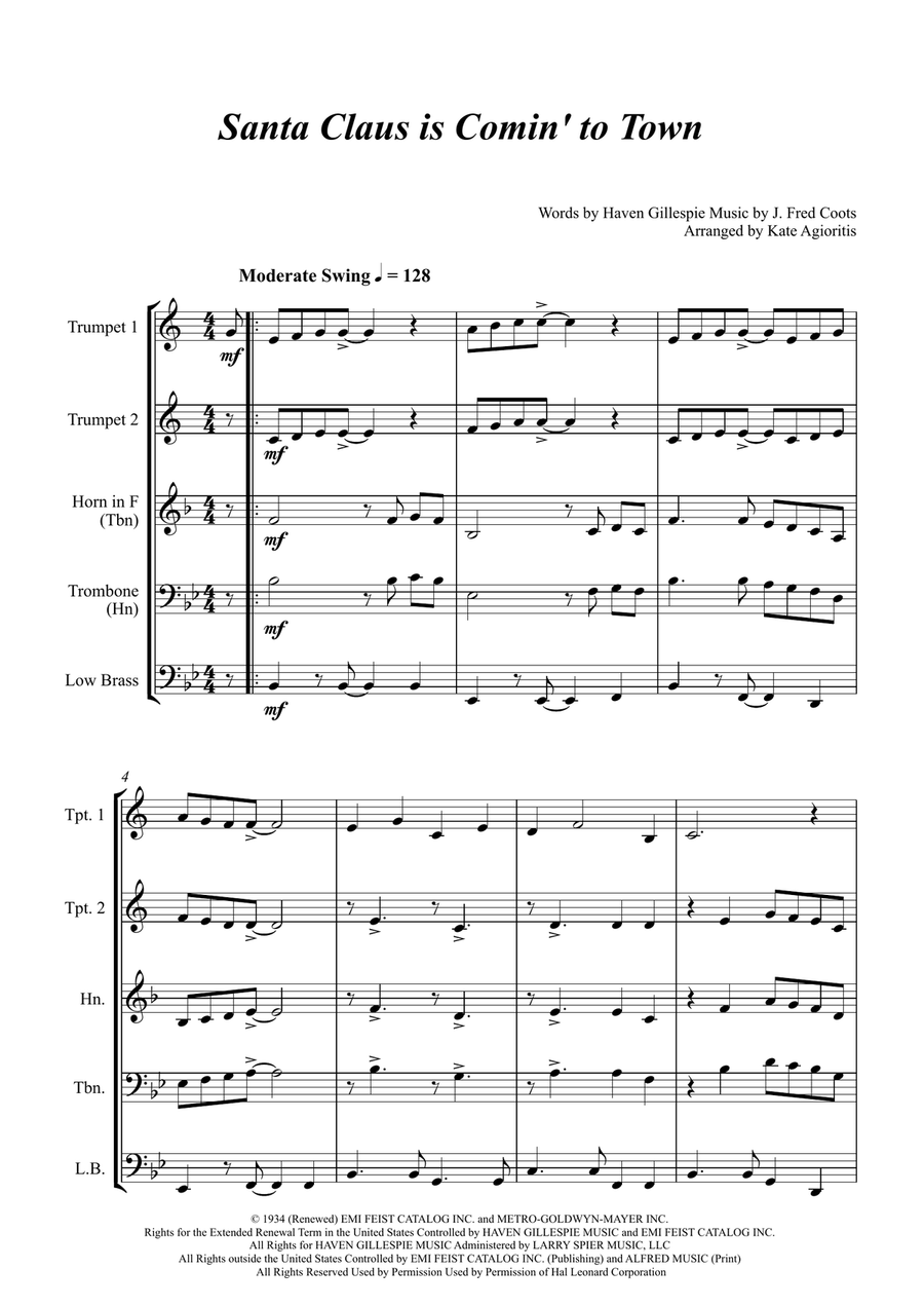 Santa Claus Is Comin' To Town Brass Quartet scores gallery preview page 4