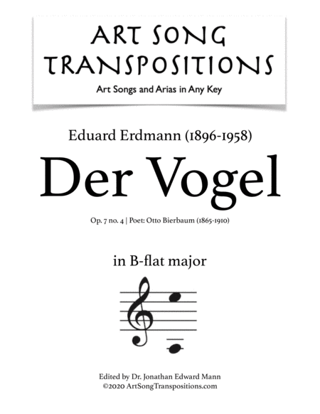 ERDMANN: Der Vogel, Op. 7 no. 4 (transposed to B-flat major)