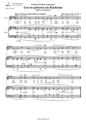 Uns ist geboren ein Kindelein, Op. 137 No. 3 (E Major)