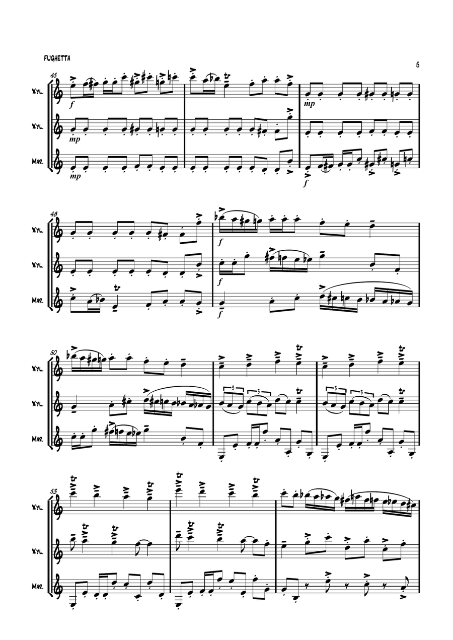 'Fughetta' by Stephen Davies for 2 Xylophones & Marimba Small Ensemble scores gallery preview page 5