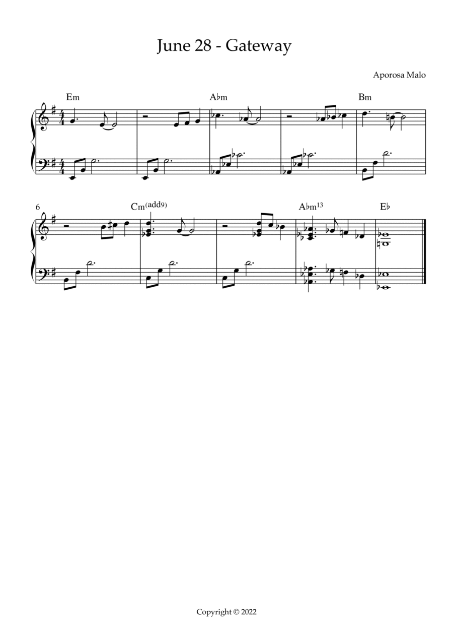 June 28 - Gateway Piano Solo scores gallery preview page 1
