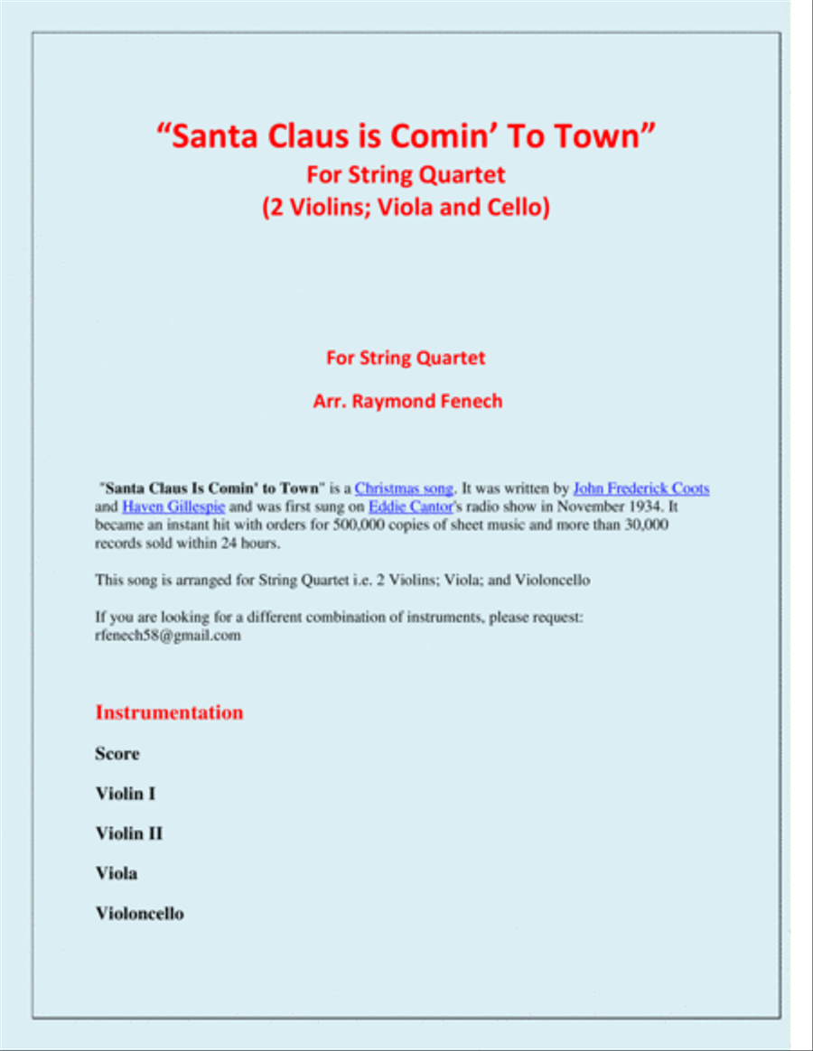 Santa Claus Is Comin' To Town String Quartet scores gallery preview page 2