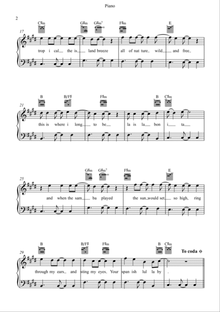 La Isla Bonita Piano, Vocal, Guitar scores gallery preview page 2