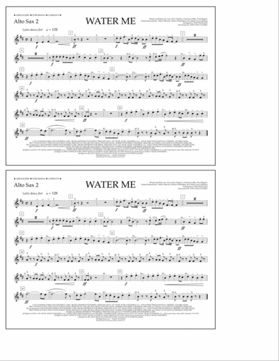 Water Me (arr. Tom Wallace) - Alto Sax 2 Marching Band scores gallery preview page 1
