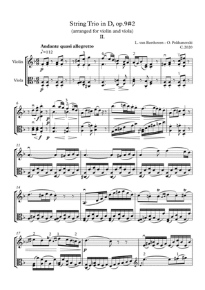 Beethoven-Pokhanovski String Trio in D, op.9#2, 2nd movement (arranged for violin and viola)