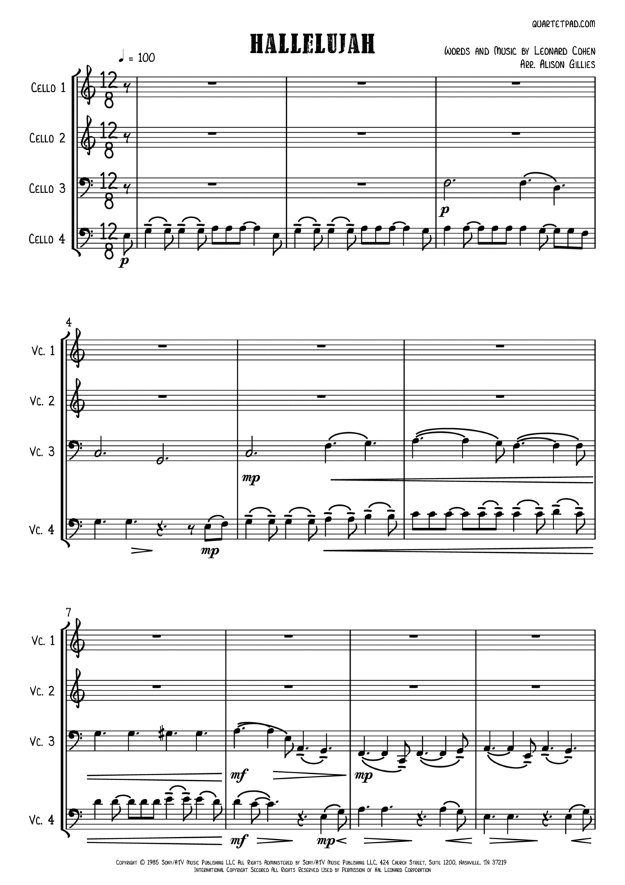 Hallelujah Hallelujah String Quartet scores gallery preview page 1