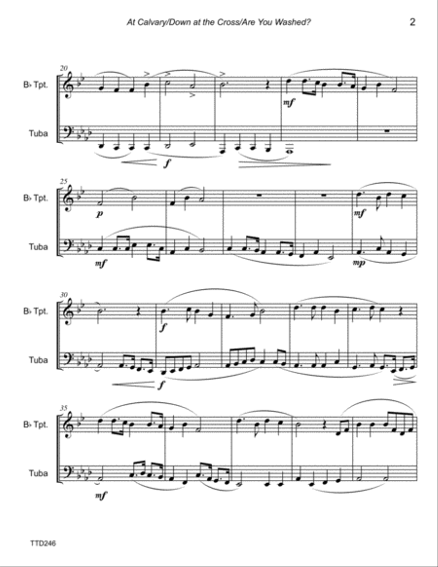 AT CALVARY/DOWN AT THE CROSS/ARE YOU WASHED - medley for TRUMPET & TUBA Brass Ensemble scores gallery preview page 2