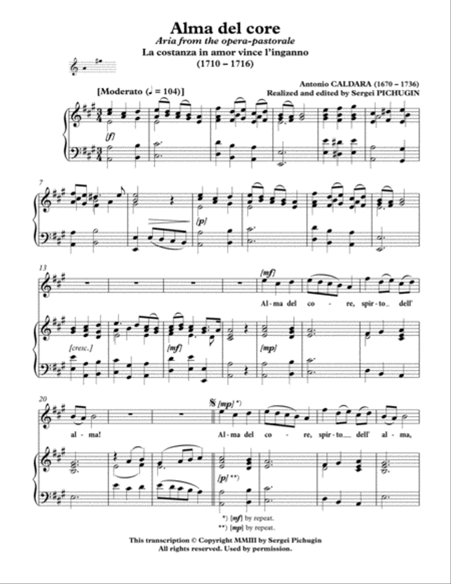 CALDARA Antonio: Alma del core, aria from the opera 