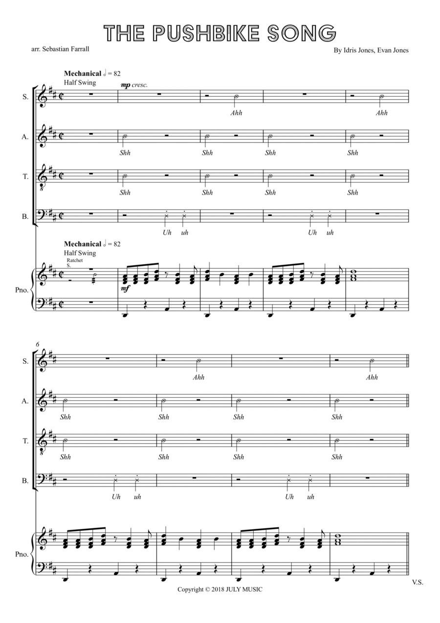 The Pushbike Song The Pushbike Song 4-Part scores gallery preview page 1