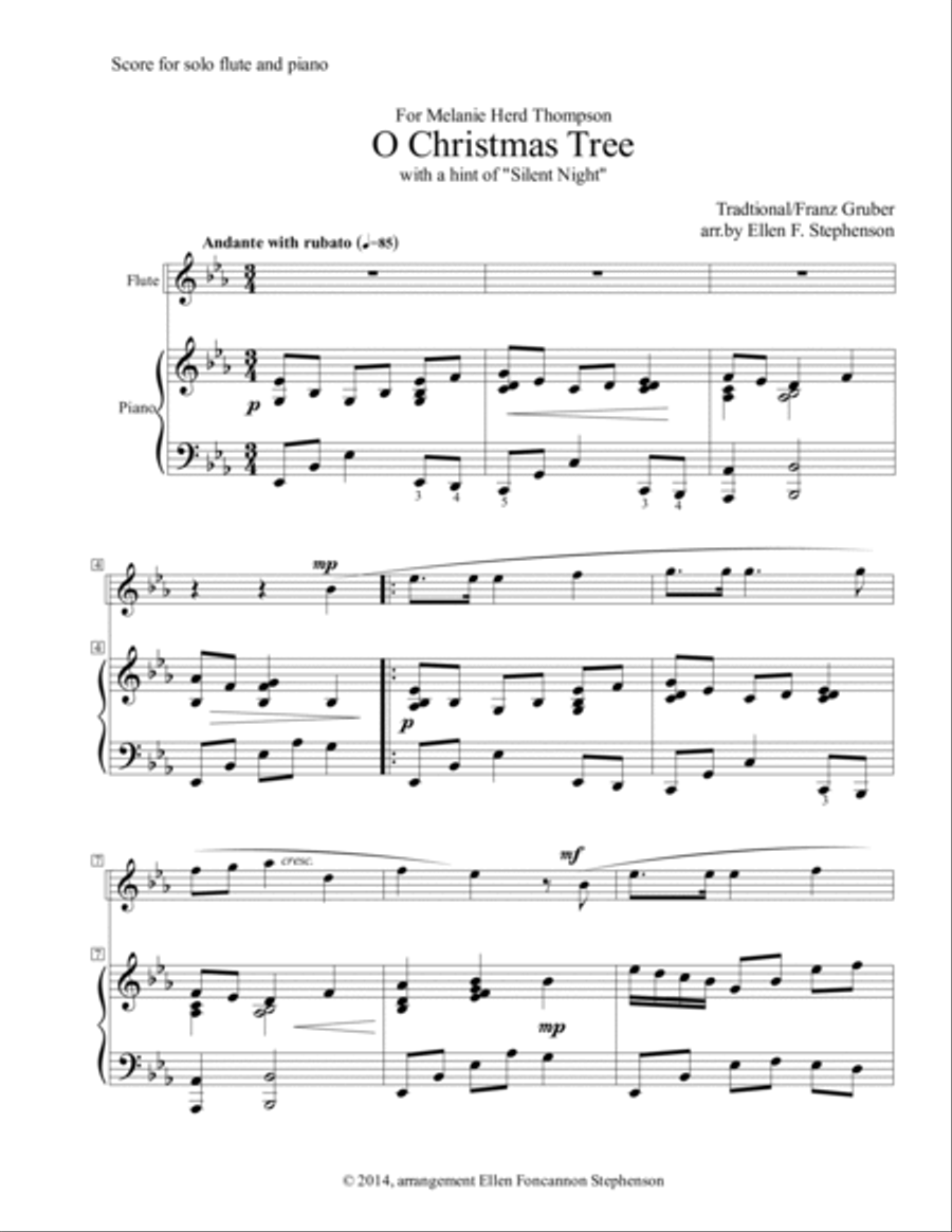 O Christmas Tree with a hint of Silent Night Flute Solo scores gallery preview page 2