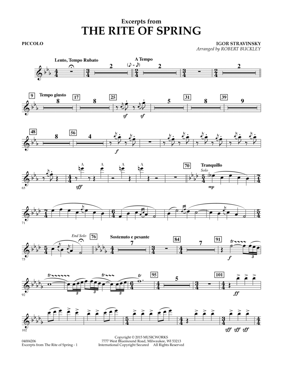 Excerpts from The Rite of Spring - Piccolo Piccolo scores gallery preview page 1