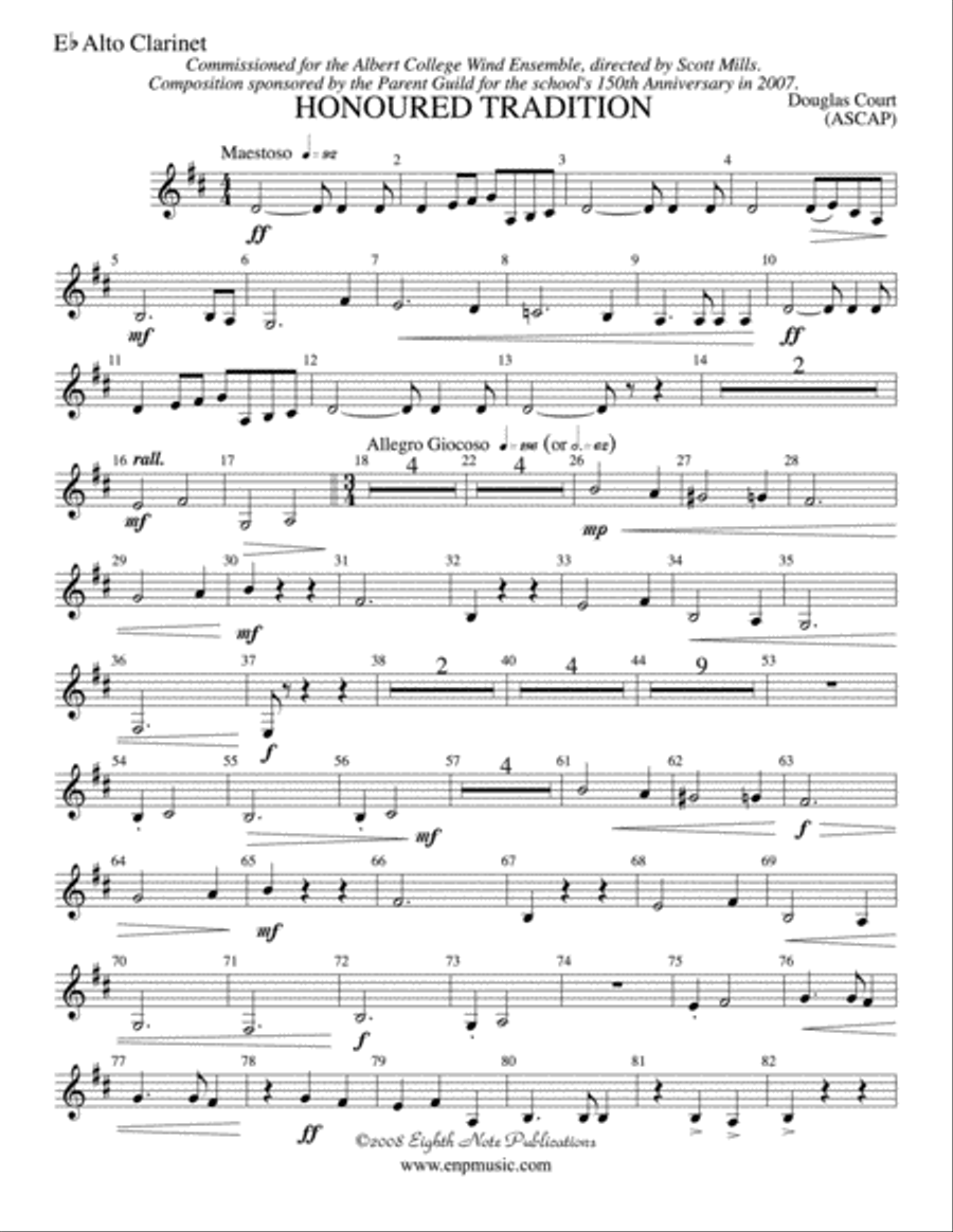 Honoured Tradition: E-flat Alto Clarinet Concert Band scores gallery preview page 1