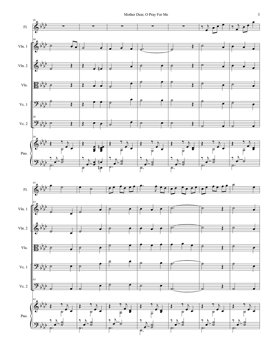 Mother Dear, O Pray For Me (for String Quintet and Piano) String Orchestra scores gallery preview page 4