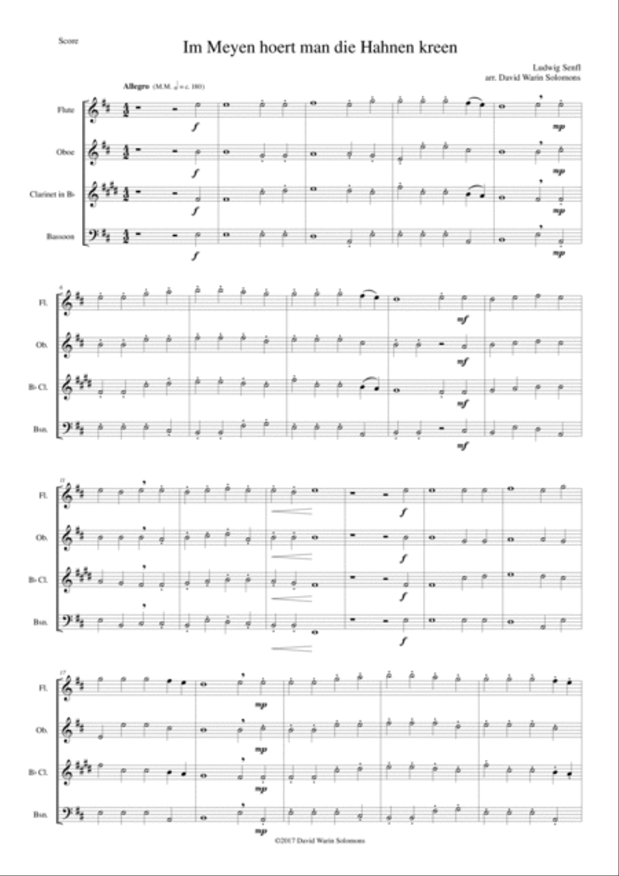 Im Meyen hoert man die Hahnen kreen (In May you hear the cocks crow) for wind quartet Woodwind Quartet scores gallery preview page 1