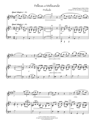 Book cover for Fauré - Pelleas et Mélisande - Prélude; arranged for alto saxophone and piano