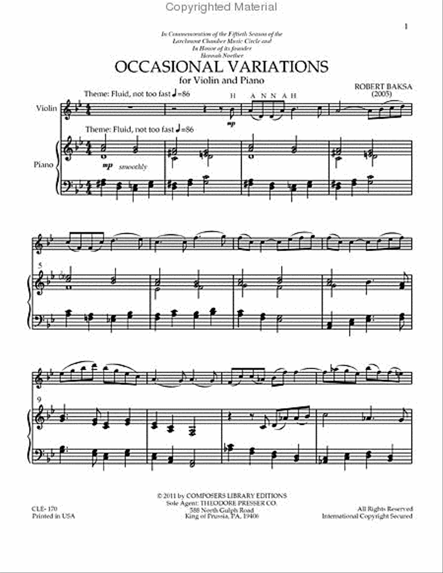 Occasional Variations Occasional Variations Chamber Music scores gallery preview page 2
