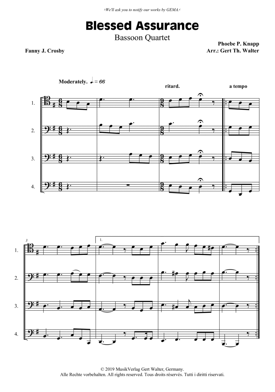 Blessed Assurance Woodwind Quartet scores gallery preview page 1