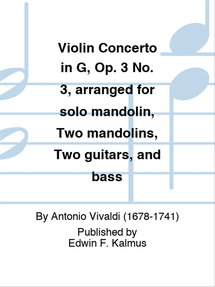 Violin Concerto in G, Op. 3 No. 3, arranged for solo mandolin, Two mandolins, Two guitars, and bass Orchestra scores gallery preview page 1