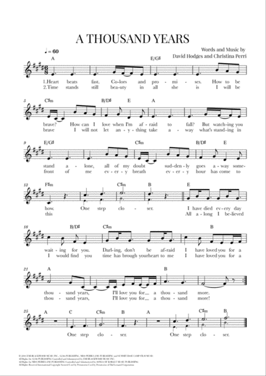 A Thousand Years Voice scores gallery preview page 1