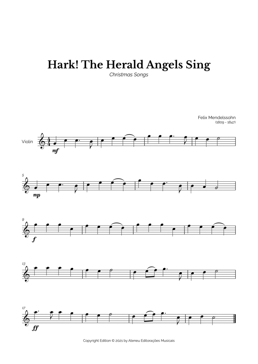 Hark! The Herald Angels Sing for Easy Violin Solo Violin Solo scores gallery preview page 1