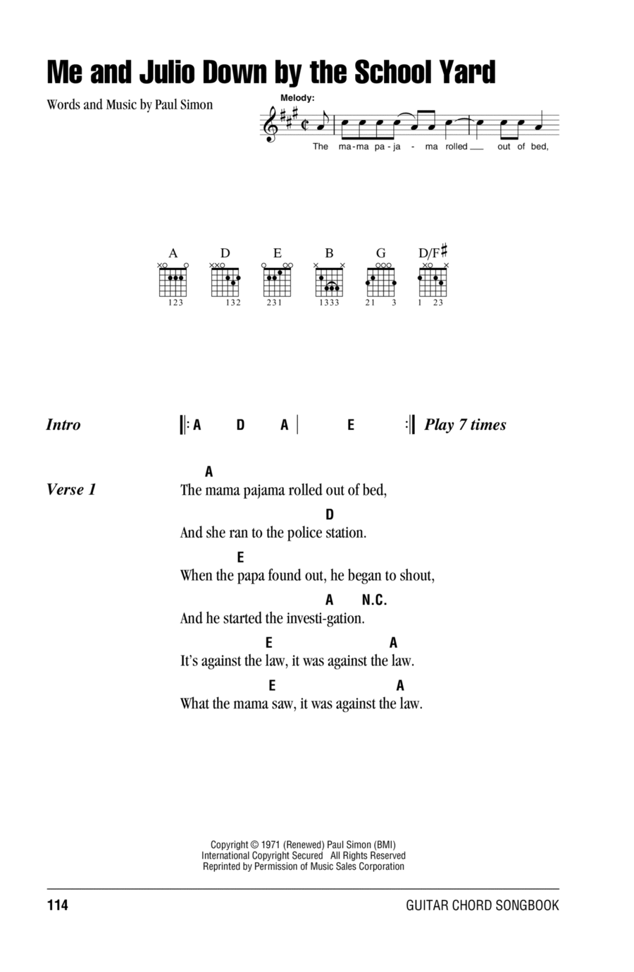 Me And Julio Down By The Schoolyard Acoustic Guitar scores gallery preview page 1
