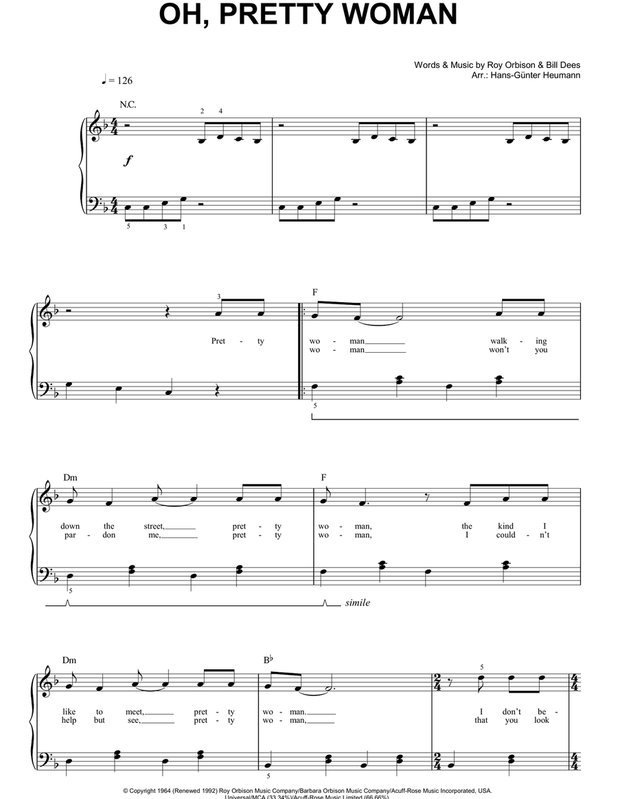 Oh, Pretty Woman Easy Piano scores gallery preview page 1