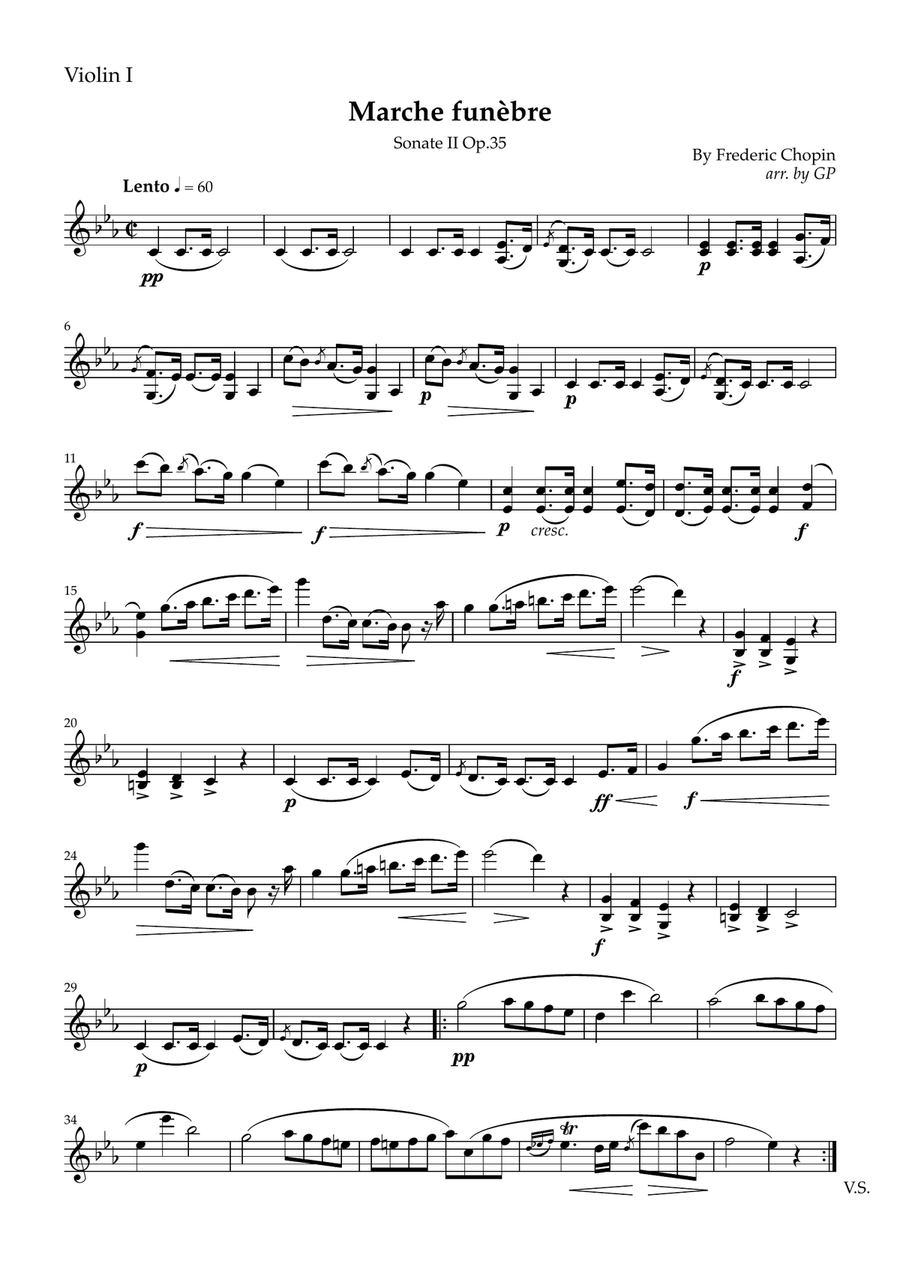 Funeral March – Frédéric Chopin | Violin & Cello Duo Sheet Music String Duet scores gallery preview page 3