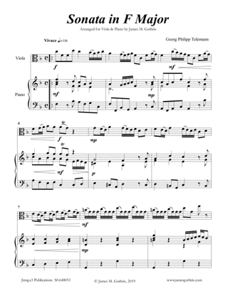 Book cover for Telemann: Sonata in F Major for Viola & Piano
