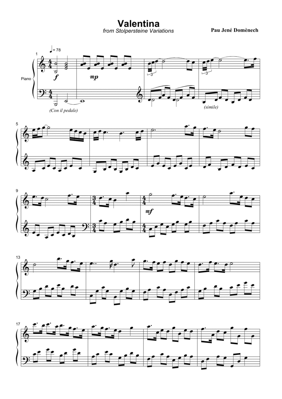 Valentina, Stolpersteine Variations Piano Solo scores gallery preview page 1