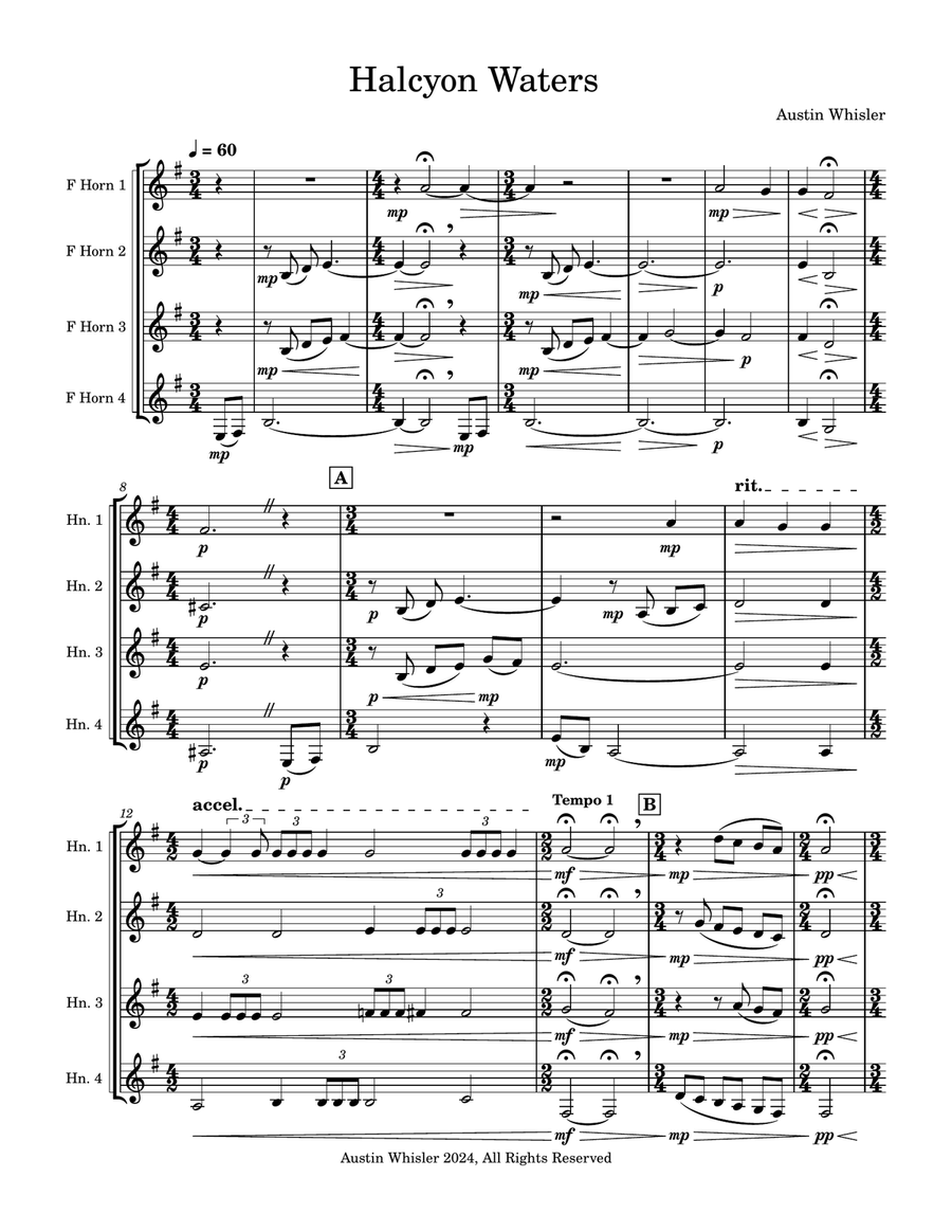 Halcyon Waters Brass Quartet scores gallery preview page 1