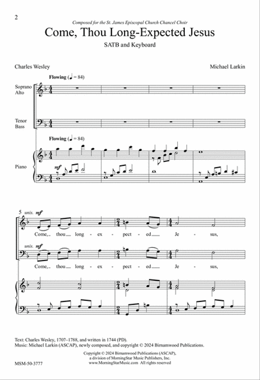Come, Thou Long Expected Jesus 4-Part scores gallery preview page 2