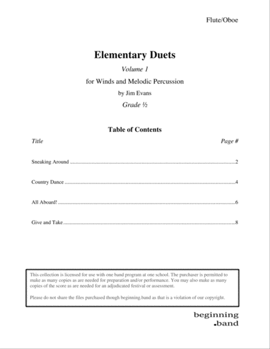 Elementary Duets, Volume 1, for Flute/Oboe Woodwind Duet scores gallery preview page 1
