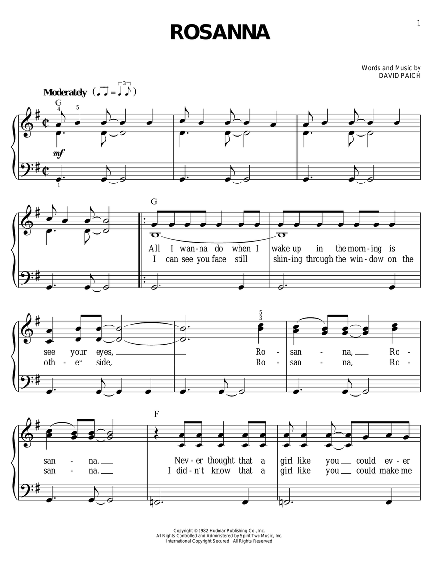 Rosanna Rosanna Easy Piano scores gallery preview page 1