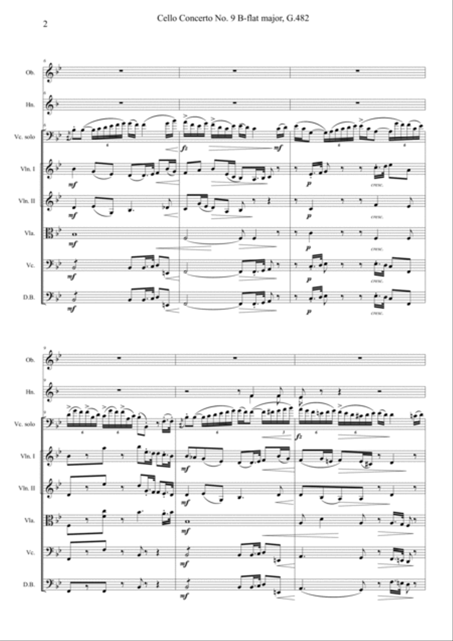 Cello Concerto No. 9 B flat major, G.482 1st Movement Orchestra scores gallery preview page 2
